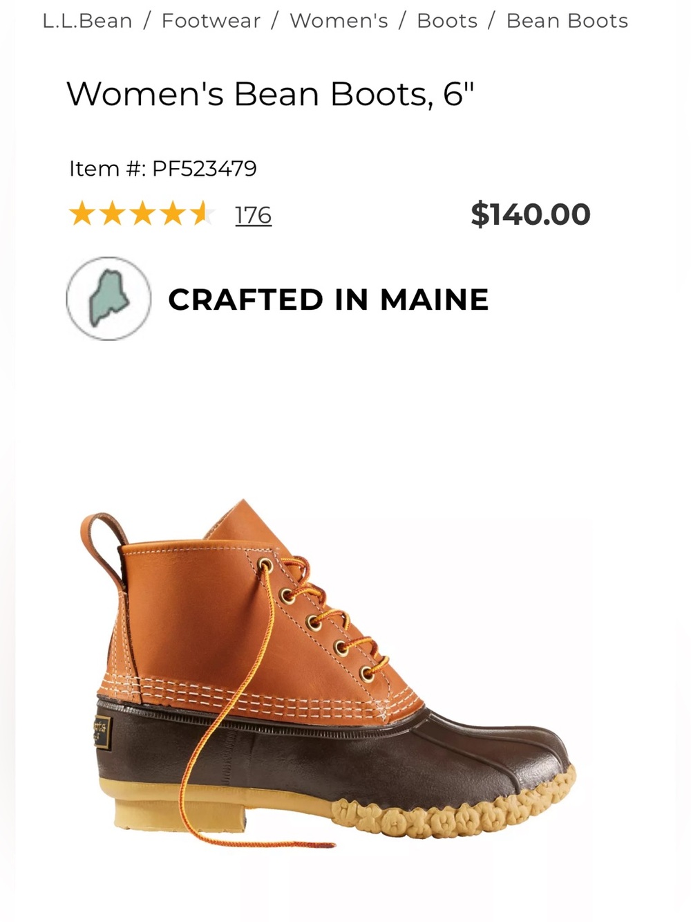 L.L. Bean 6” Brown Two-Tone Duck Boots